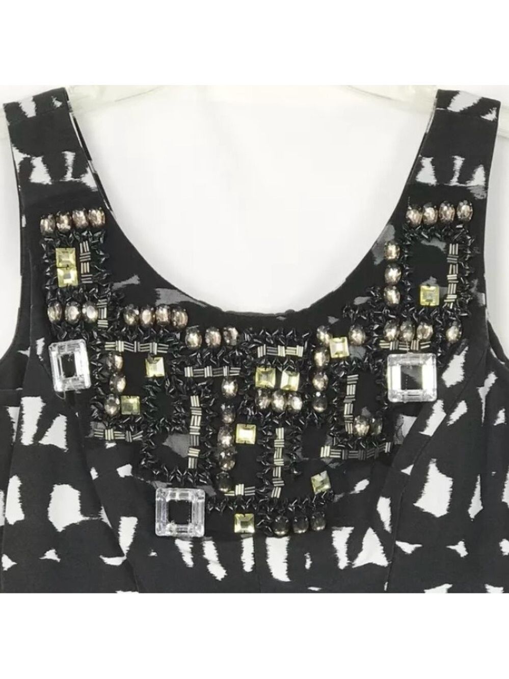 Milly of New York Beaded & Chrystal Embellished B & W Sleeveless Mini Dress - Picture 4 of 9